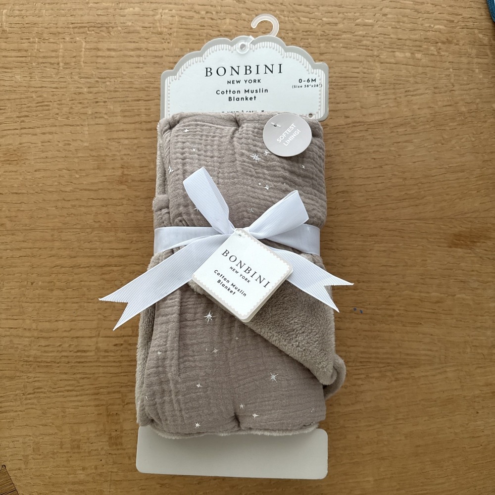 New Bonbini New York Baby Cotton Muslin blanket 0-6 Mo 38"x28"